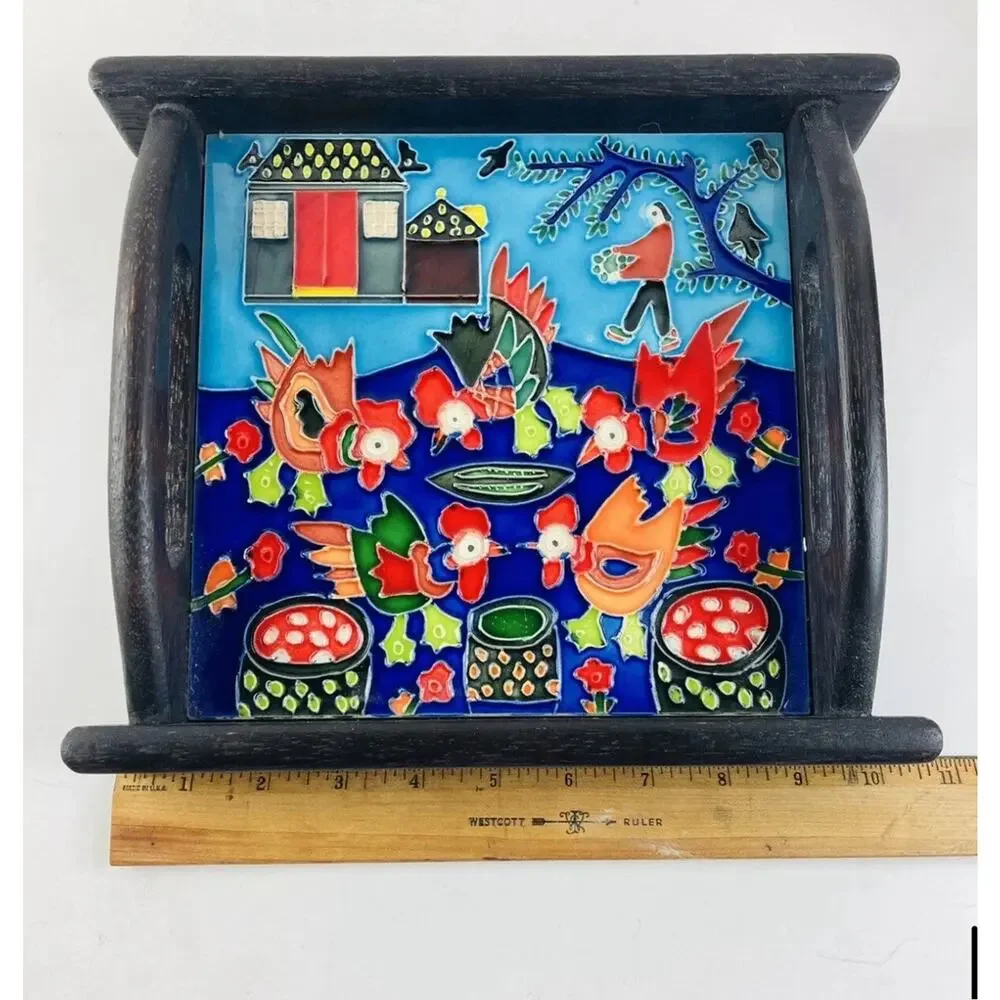 Small Farm Ranch Theme Decorative Trinket Tray Black Wood